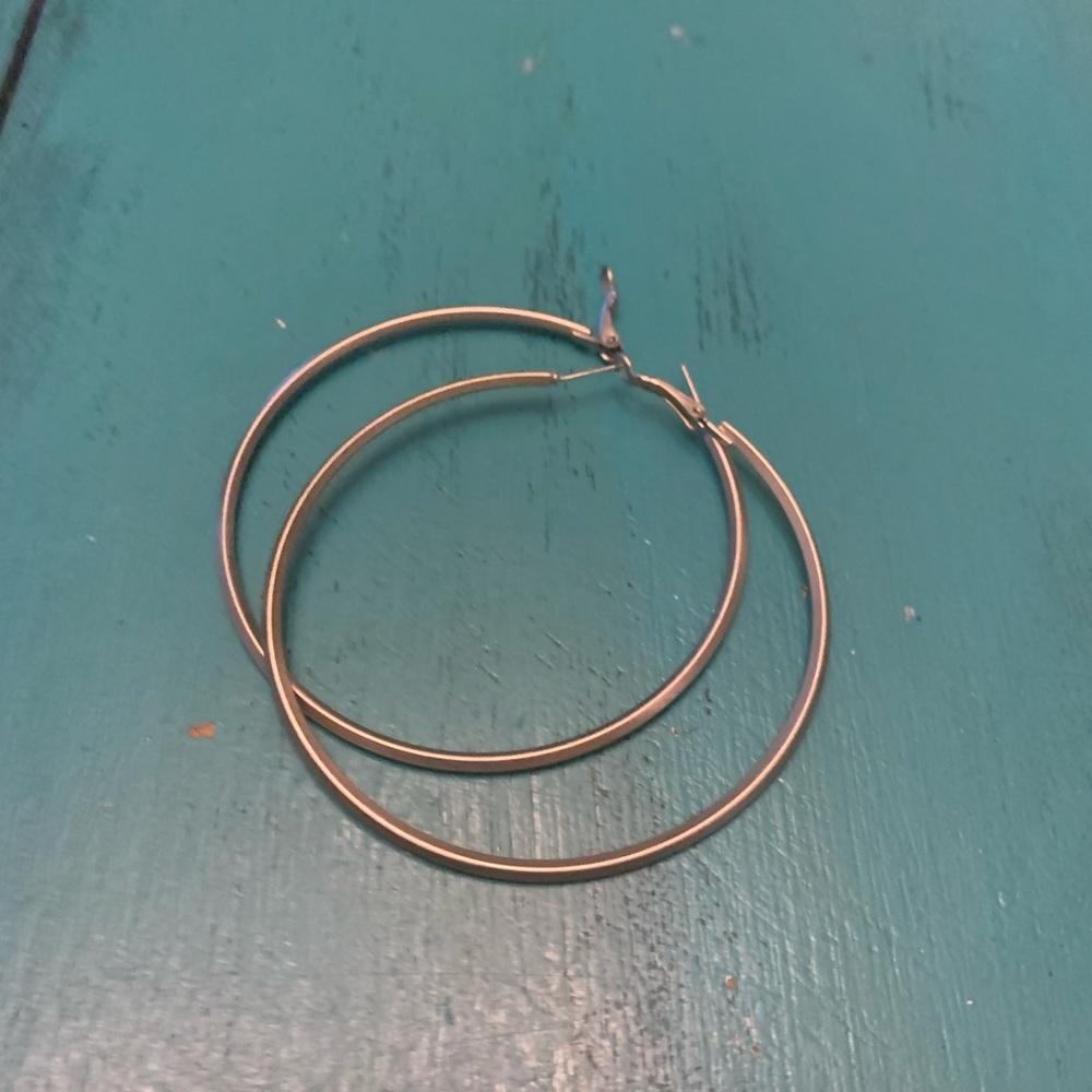 EUC large silver hoop earrings, 2.5” diameter